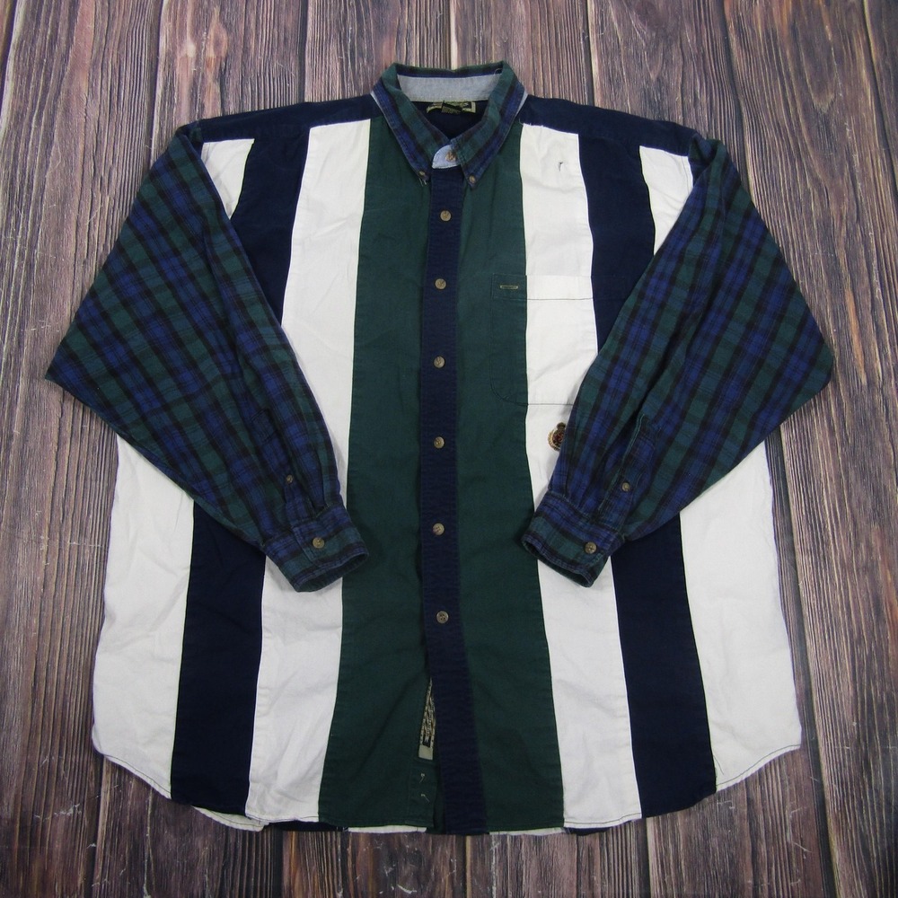 Vintage Hunting Horn Shirt Mens 2XL Multicolor Stripe Long Sleeve Button Down